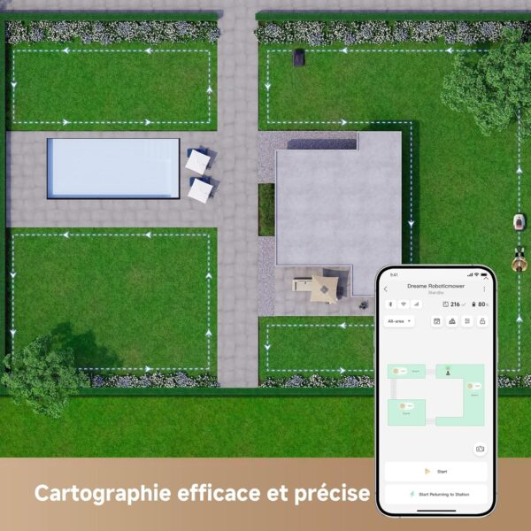 DREAME A1 Pro Robot Tondeuse sans Fil Périphérique, 3D-LiDAR OmniSense, Recommandé 2000 m², Contrôle Via App, Gestion intuitive des Zones, Évitement Intelligent des Obstacles – Image 6