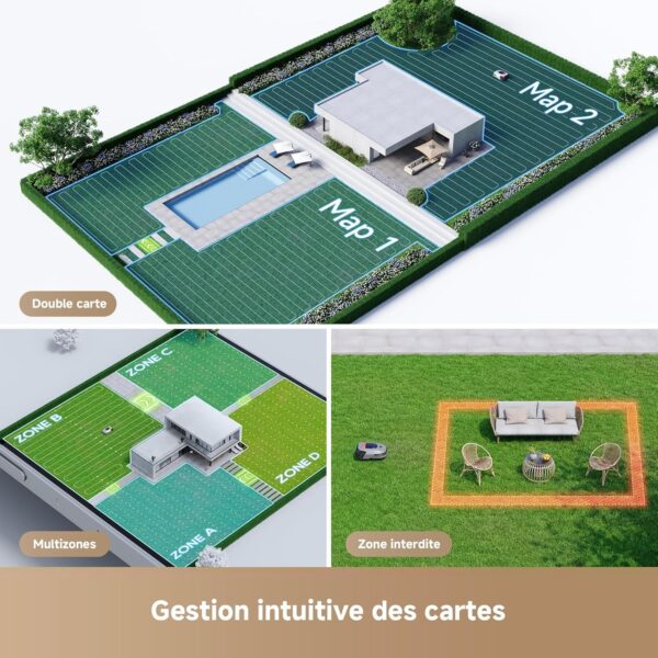 DREAME A1 Pro Robot Tondeuse sans Fil Périphérique, 3D-LiDAR OmniSense, Recommandé 2000 m², Contrôle Via App, Gestion intuitive des Zones, Évitement Intelligent des Obstacles – Image 5