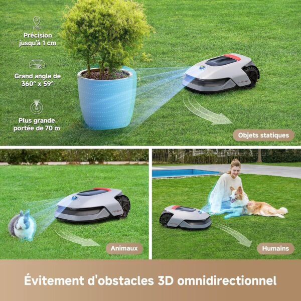 DREAME A1 Pro Robot Tondeuse sans Fil Périphérique, 3D-LiDAR OmniSense, Recommandé 2000 m², Contrôle Via App, Gestion intuitive des Zones, Évitement Intelligent des Obstacles – Image 3