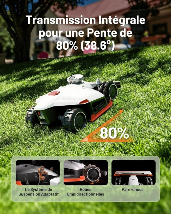 Mammotion LUBA 2 AWD 5000X Sans Fil Périphérique NetRTK+Vison Pentes à 80% Cartographie Automatique Jusqu’à 5000m² à 6000m² avec Abri Module 4G et Station RTK – Image 9