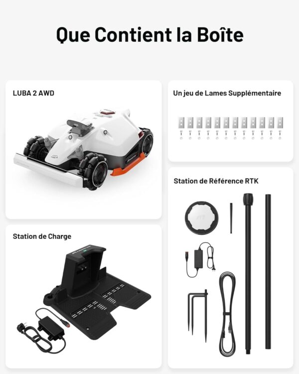 Mammotion LUBA 2 AWD 5000X Sans Fil Périphérique NetRTK+Vison Pentes à 80% Cartographie Automatique Jusqu’à 5000m² à 6000m² avec Abri Module 4G et Station RTK – Image 2